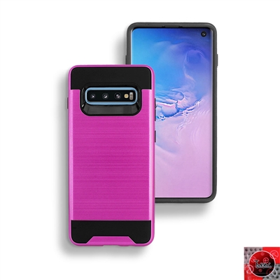 Samsung Galaxy S10 Hybrid Slim Armor Metal Brush Case HYB22 Pink