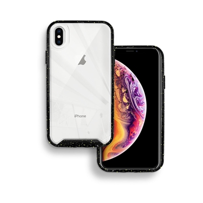 iPhone X/ XS Paint splatter accent Synthetic rubber+Clear polycarbonate shell HYB31 Black