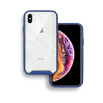 iPhone X/ XS Paint splatter accent Synthetic rubber+Clear polycarbonate shell HYB31 Blue