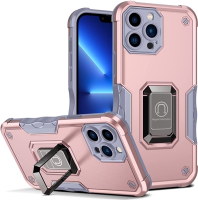 iPhone 14 Pro Max Robotic Hybrid Case with Magnetic Ring Stand Pink Gold