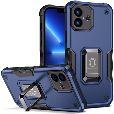 iPhone 16 Plus Robotic Hybrid Case with Magnetic Ring Stand Blue