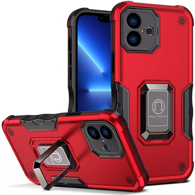 iPhone 16 Plus Robotic Hybrid Case with Magnetic Ring Stand Red