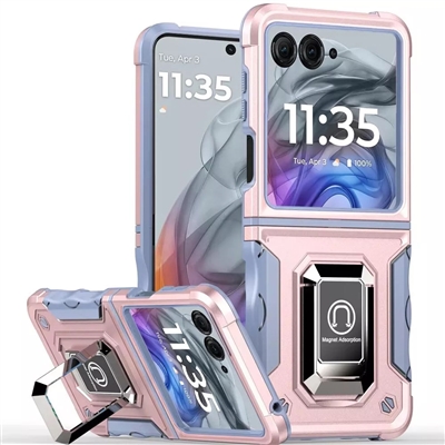 Motorola Razr (2024) Robotic Hybrid Case with Magnetic Ring Stand Pink Gold