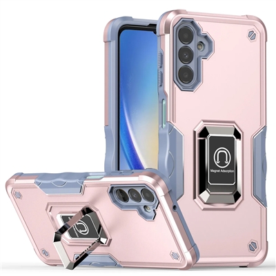 Samsung Galaxy A35 5G Robotic Hybrid Case with Magnetic Ring Stand Pink Gold