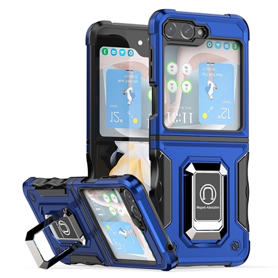 Samsung Galaxy Z Flip 6 Robotic Hybrid Case with Magnetic Ring Stand Blue