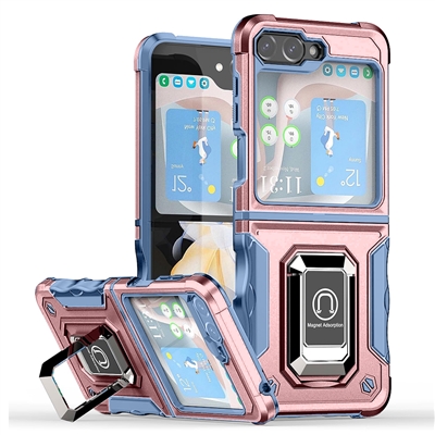 Samsung Galaxy Z Flip 6 Robotic Hybrid Case with Magnetic Ring Stand Pink Gold