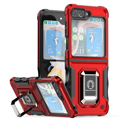 Samsung Galaxy Z Flip 6 Robotic Hybrid Case with Magnetic Ring Stand Red