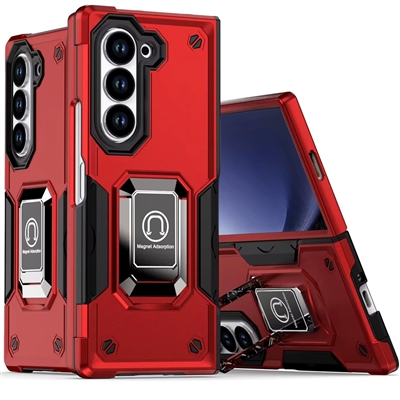 Samsung Galaxy Z Fold 5 Robotic Hybrid Case with Magnetic Ring Stand Red