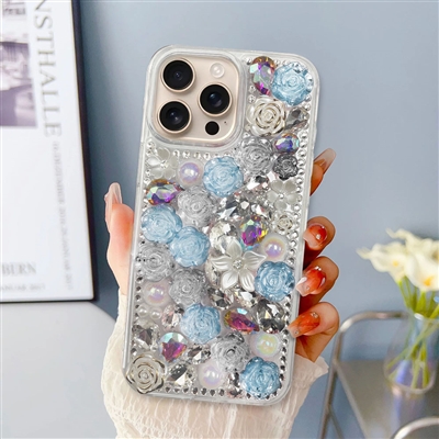 iPhone 16 Fully Covered 3D Diamond Case Blue