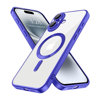 IPHONE 16 WIRELESS CHARGING TPU CASE WITH CHROME EDGE & CAMERA COVER BLUE