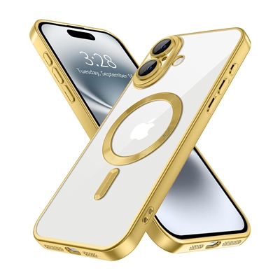 IPHONE 16 WIRELESS CHARGING TPU CASE WITH CHROME EDGE & CAMERA COVER GOLD