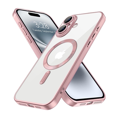 IPHONE 16 WIRELESS CHARGING TPU CASE WITH CHROME EDGE & CAMERA COVER PINK GOLD