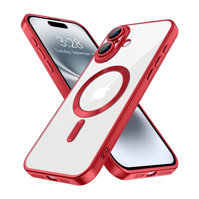 IPHONE 16 PLUS WIRELESS CHARGING TPU CASE WITH CHROME EDGE & CAMERA COVER RED