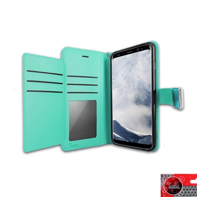 Samsung Galaxy S8 Plus Double Wallet Folio Cover Case with Extra Card Slots WC05 Teal