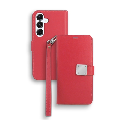 Samsung Galaxy S25 PLUS Double Wallet Folio Cover Case with Extra Card Slots WC05 Red