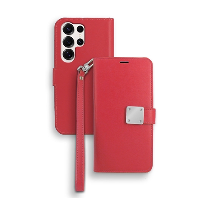 Samsung Galaxy S25 Ultra Double Wallet Folio Cover Case with Extra Card Slots WC05 Red