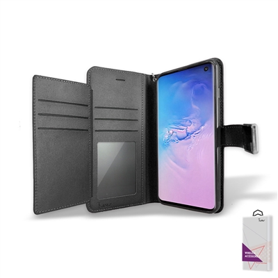 Samsung Galaxy S10 Wallet Case Double Fold with Extra Card Slots Black