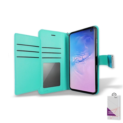 Samsung Galaxy S10e Wallet Case Double Fold with Extra Card Slots Teal