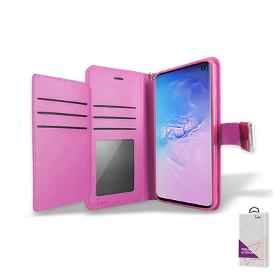 Samsung Galaxy S10 Wallet Case Double Fold with Extra Card Slots Pink