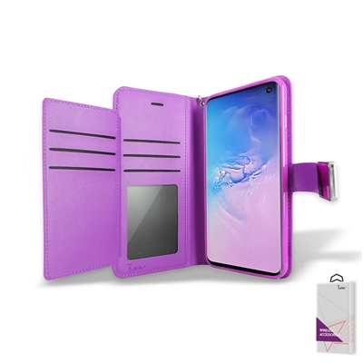 Samsung Galaxy S10 Wallet Case Double Fold with Extra Card Slots Purple