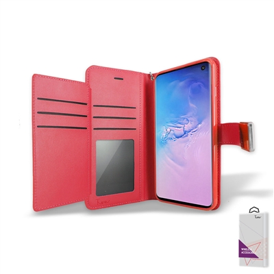 Samsung Galaxy S10 Wallet Case Double Fold with Extra Card Slots Red